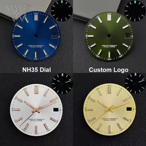 28.5mm Dial NH35 Custom Logo Dial Blue-Green Luminous Man‘s Watch Dial for NH35 NH36 Movement Watch 