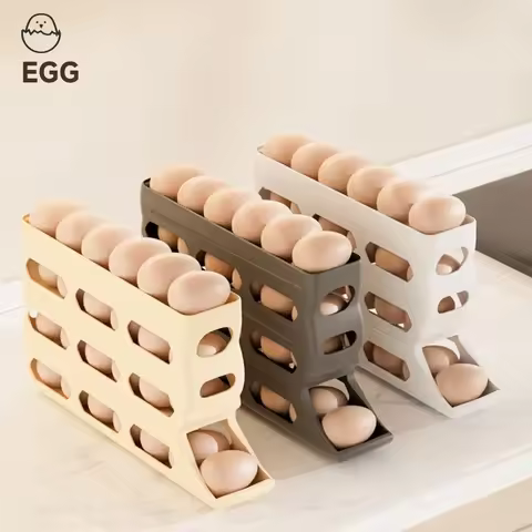 Automatic Roll-out Egg Storage Device Household Refrigerator Side Door Storage Box Egg Box Kitchen 4