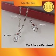 925 Silver Necklace Chain + CZ Stone Pendant (3021941) | Rantai Leher + Loket Batu CZ Perak 925 |