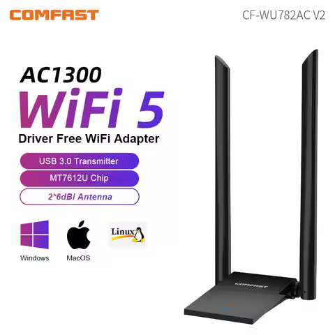 COMFAST 1300Mbps USB3.0 WiFi Adapter MT7612U 2.4G&5GHz Network Card 2*6dBi Antenna Adaptador WiFi 1.