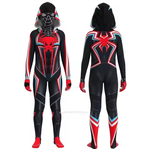 Black Spiderman 2099 Miles Morales Cosplay Costume For Kids Gift Into Verse Spider Man Bodysuit Supe