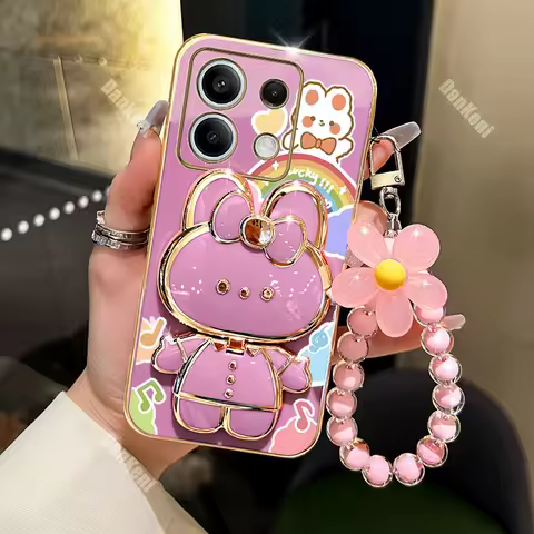 Note13 13Pro Lucky Rabbit Holder Bracelet Plating Phone Case For Xiaomi Redmi Note 13 13Pro 13ProPlu