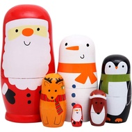 6Pcs Anak Patung Kayu Rusia Buatan Tangan yang Cantik, Anak Patung Matryoshka Santa Claus, Hadiah un