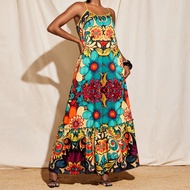 Boho All-Over Printed Spaghetti Straps A-Line Oversized Maxi Dress Women Vacation Summer Dress Women