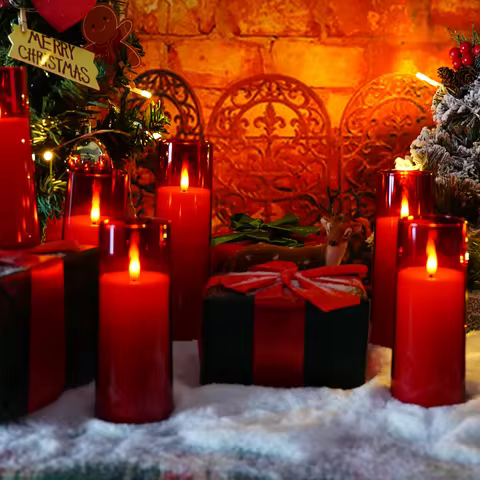 Remote Controlled Red Flameless LED Electronic Candles Set of 5 for Party Wedding Anniversary New Ye