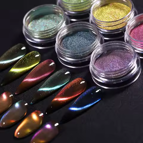 6Colors/set Chameleon Magnetic Cat Eye Nail Powder Net2-3g 9D Laser Magnet Chrome Powder DIY Magic C