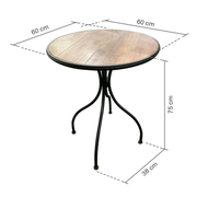 Round table indoor/outdoor size 60 x 60 x 75 cm. Wood color.