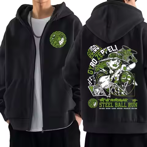 Anime Jojo Bizarre Adventure Zipper Hoodies Gyro Zeppeli STEEL BALL RUN Manga Zip Up Hooded Sweatshi