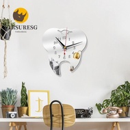 TARSURESG Hanging Clock, Personality Modern Teeth Mirror Wall Clock, Acrylic Wall Stickers Home Decor Creative Mirror Clock