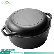 COD [จัดส่งฟรี] 2 in 1 Cast Iron Dutch Oven with Skillet Lid Dutch Oven Pot with Dual Handles Skille