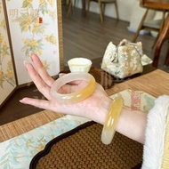 翡翠平替冰種黃龍玉手鐲 一口糖和田玉黃翡手鐲