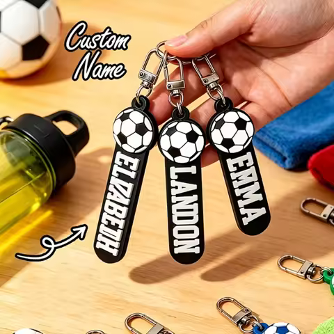 Customized Football Star Keychains Custom Football Team Pendant Keychain Acrylic Custom Name Footbal