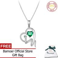 BAMOER สร้อยคอจี้หัวใจเพทายสีเขียวอ่อนของ925เงินสเตอร์ลิงสร้อยคองูรักสร้อยคอสำหรับผู้หญิง BSN327เครื