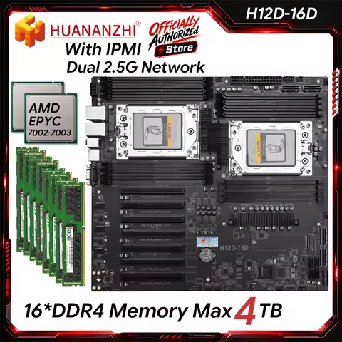 HUANANZHI H12D 16D Motherboard Support IPMI AMD EPYC 7002 7003 Series CPU 16 Memory Slot Dual 2.5G N