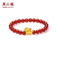 ZHOU LIU FU 周六福 สร้อยข้อมือทอง 99% 24K Solid Gold Horse Zodiac Red Agate Beaded Bracelet Fortune Luc