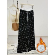 อเมริกัน Retro Cat Head Sporty หลวมขากว้างตรงกางเกงเอวสูง Sweatpants กางเกงขายาวสําหรับสตรี