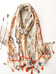 Un pañuelo de seda impreso sencillo para mujer, nuevo para primavera/verano, bufanda/pareo para la playa, protector solar, versátil y moderno