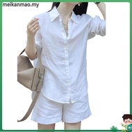 LAHSTORE women's loose long-sleeved linen shirt with off-the-shoulder tail cutout (White)