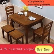 YQ63 Retractable Solid Wood Dining Tables and Chairs Set Modern Minimalist6Rectangular Dining Table Foldable Dining Tabl
