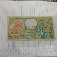 Uang Kuno 25 Rupiah 1959 Seri Bunga Specimen Nocan 66616 UNC
