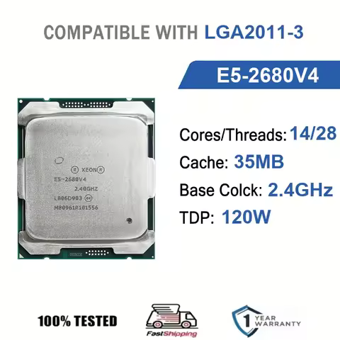 Intel Xeon E5-2680V4 14 Core 28 Thread 2.4GHz 120W 35MB Cache 14nm LGA 2011-3 SR2N7 DDR4-2400 Mhz Br