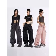 Women Drawstring Cargo Pants High Waisted Loose Versatile Straight Leg Long Pants Casual Wide Leg Cu