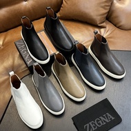 ZEGNA Men's Leather Flat Chelsea Boots