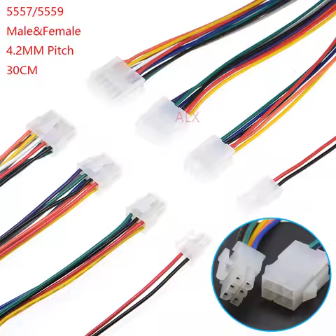2PCS 30CM 5556 5557 5559 2*2/3/4/5/6/8/10 PIN connector male female plug with wire cable 4.2MM PITCH