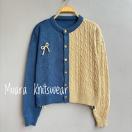 MUARA KNITSWEAR WOMEN'S DOUBLE COLOR CABLE BUTTON KNIT CARDIGAN LONG SLEEVE