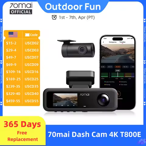 70mai 3-Channel Dash Cam T800E 4K HDR F1.55 Aperture Supercapacitor Voice Control GPS Car DVR 70mai 