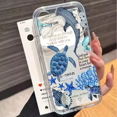 Marine Life Pattern Clear Phone Case For Redmi 14 13 12 11 Pro 5G Xiaomi Redmi Note 14C 13C 15C 4G 1