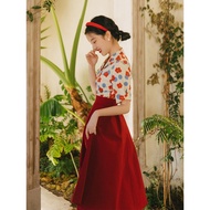 Summer High-End Small Dress Suit Women French Printed Top with Red Skirt Fashionable Age-Reducing Tw