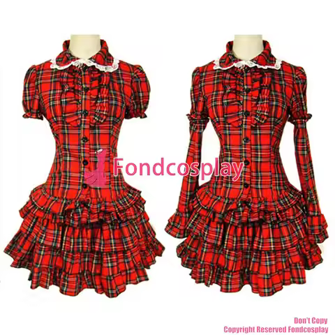 fondcosplay Gothic Lolita Punk Fashion Red plaid cotton shirt skirt Cosplay Costume CD/TV[CK1146]