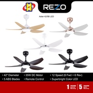 Rezo Ceiling Fan (42 Inch)(Matt Black/Matt White/Dark Wood/Light Wood/Rose Gold) 5 Blades LED Lighting 12-Speed Fan ASTER 42/5B LED