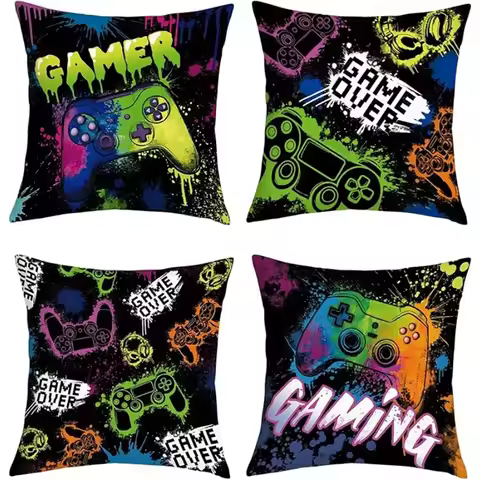 1/4pcs 2D Flat- Gaming Graffiti Game Over Throw Pillow Cover Home farmhouse outdoor decoration cushi