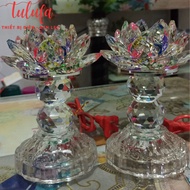 Pair Of Colorful Light Worship Lotus Crystal Lamps, Decorative Lotus Altar Lights, Luxurious