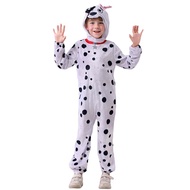 Spotted Dog Hoodie Jumpsuit Home Dress Halloween Costume for Kids Dog Cruella Cosplay Festival