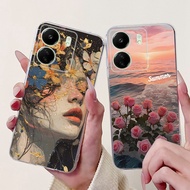 For Xiaomi Poco C65 Case Clear Aesthetic Cute Cat Fashion Flowers Painted Back Cover 2310FPCA4G 2310