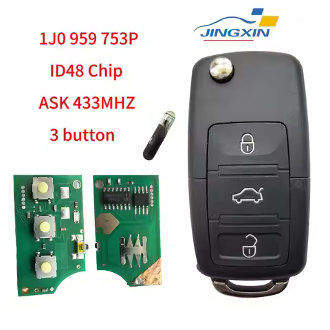 Jingxin 1J0959753P 3Buttons 48chip 434MHz Flip Remote Car Key For Volkswagen VW Beetle Golf Jetta Pa