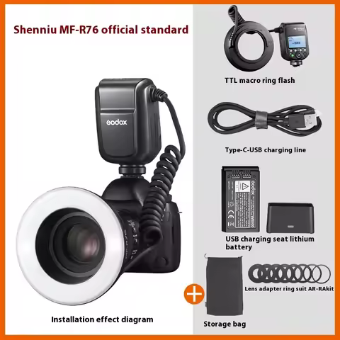 Godox MF-R76 RING76 5000K Macro LED Ring Light Speedlite Flash Light for Sony Canon Nikon Camera 5D 