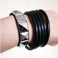 Punk Rock Wide Black Leather Bracelet