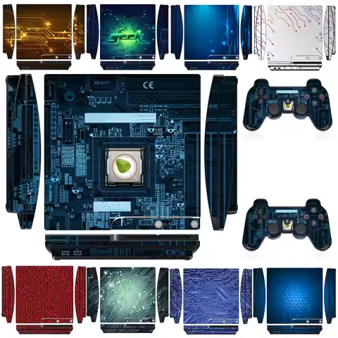 Circuit Vinyl Skin Sticker Protector for Sony PS3 Slim PlayStation 3 Slim and 2 controller skins Sti