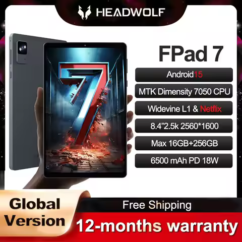 Headwolf FPad7 8 inch Android 15 Tablet 2560x1600 16GB LPDDR5+256GB UFS 3.1, 6500mAh PD18W, 8MP/16MP