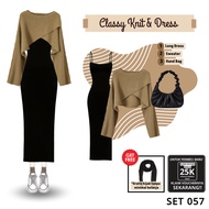 SIMPLE & ELEGANT 3 in 1 (Skims Black Dress, Brown Knitted Sweater, and Hand Bag) | SET 057