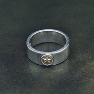 [Dear Blossom] Gold Star Five-pointed Star Flat Ring Sterling Silver Wide Ring Non-goros Kikudijian 