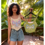 Floral Embroidery Sleeveless Crochet Top for Women Summer Beach Sweet Girls Crop Tops Femme Tanks Ca