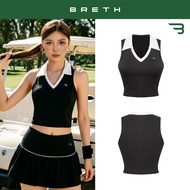 Women's sports shirt with form-fitting collar Sleeveless BREATH has crop top breast pads in contrast