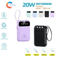 《READY STOCK 》20W 20000mah Power Bank Portable Fast Charging Cute Mini Powerbank Battery Come With 4 in1Cable