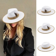 Crazy Wide Brim Fedora Hats for Womens Dress Hats for Men White Panama Hat with Feather Bands Bowkno