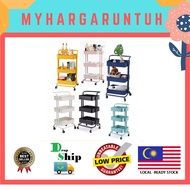 3 Tier Multi-functional Metal Trolley PP Tray Storage Rack Office Shelves Book Shelving Toys Storage
